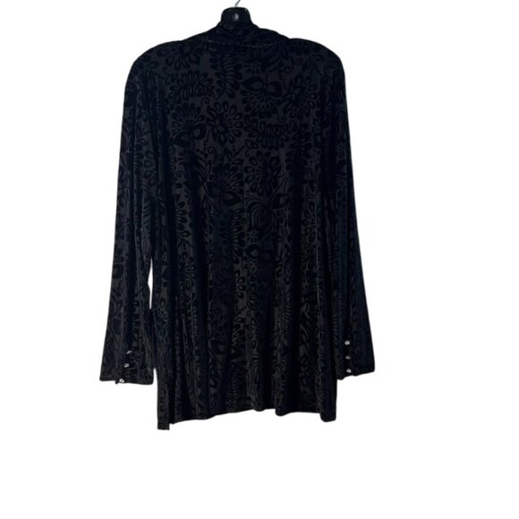 Soft Surroundings Black Floral Burnout Velvet Tunic Top With Crystal Button Cuff - Picture 4 of 12